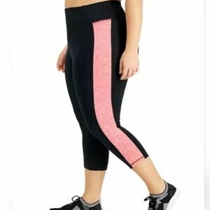 NWT Ideology Capri leggings Sz 3X black w orange stripe, inside stash pocket